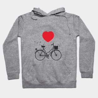 Bicycle silhouette and red heart Hoodie